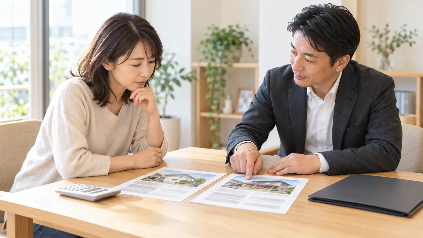 売却資料を確認し、家の価格や売却方法について相談する女性のイメージ