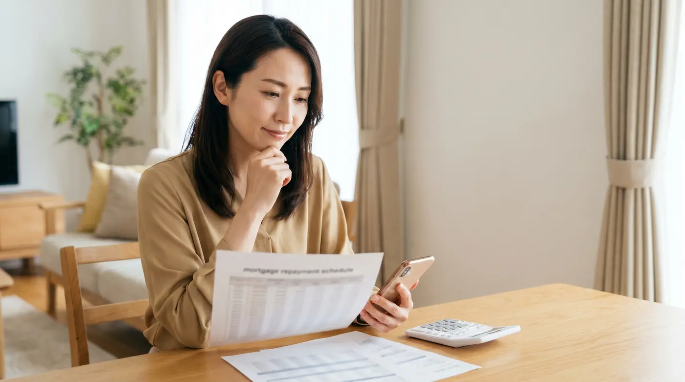 離婚後も元配偶者名義の住宅ローンが残る家で返済計画を確認する女性