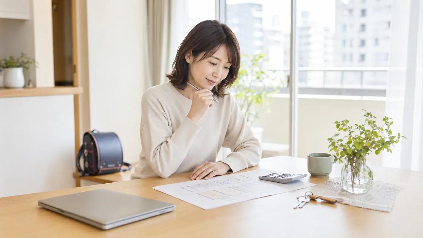 離婚後も住み続けるため住宅ローン残債と家の買い取り資金を確認する女性