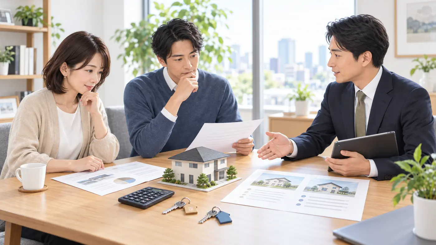離婚時の持ち家・住宅ローン・財産分与について資料を確認しながら相談するイメージ