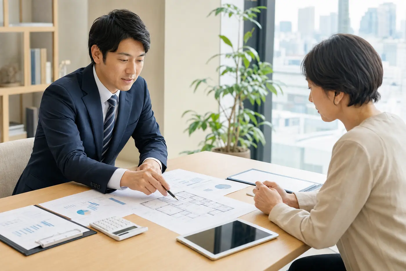 不動産査定額と住宅ローン残債を担当者と確認する相談者