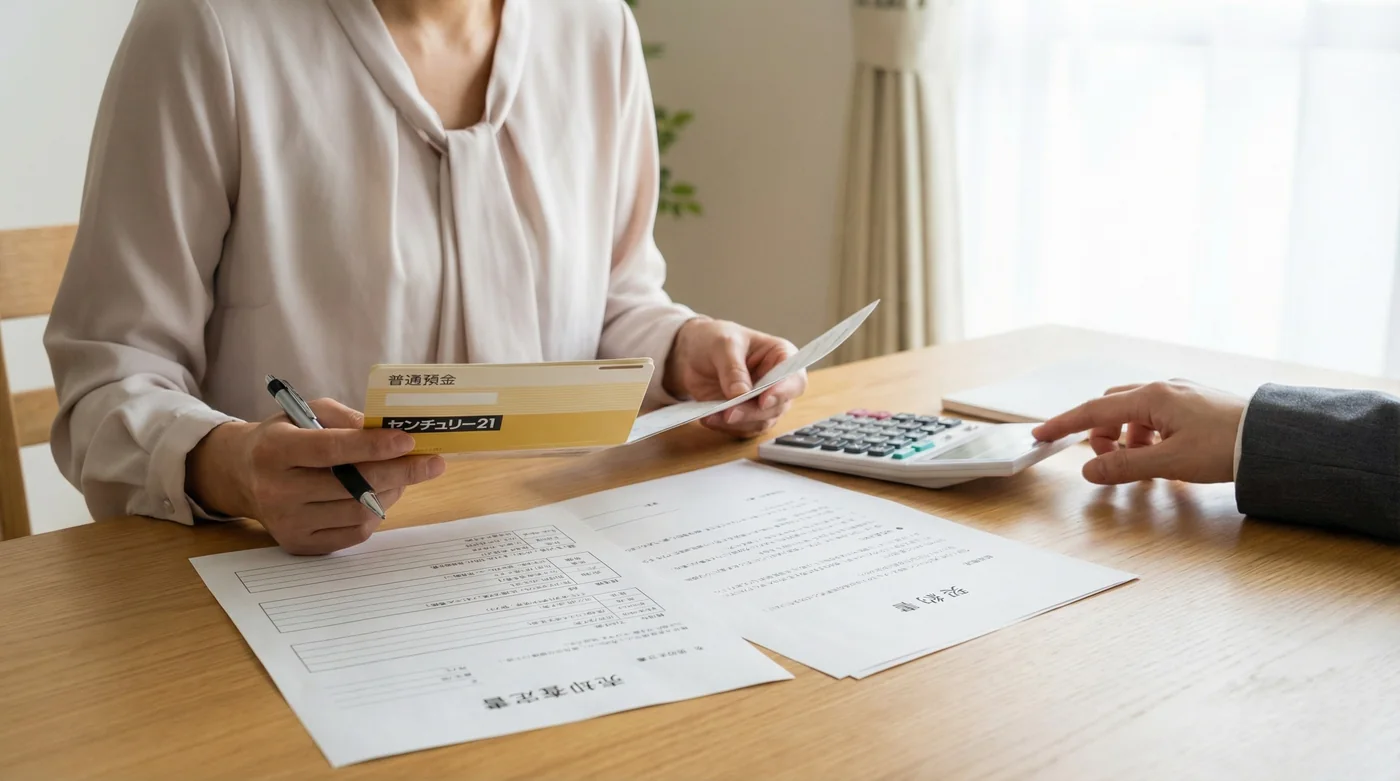 離婚前に財産分与の対象となる通帳や契約書類を確認するイメージ